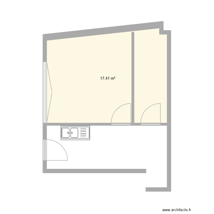 Reims Cour. Plan de 1 pièce et 17 m2