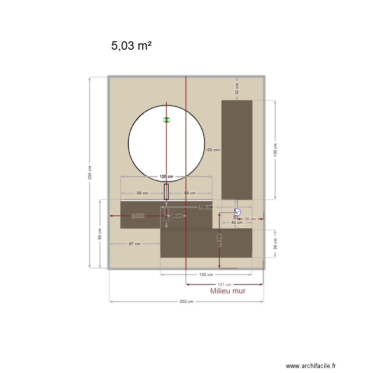 Plan meubles salle de bain N°2. Plan de 1 pièce et 5 m2