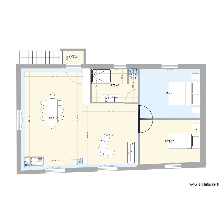 D3C R+1. Plan de 6 pièces et 59 m2