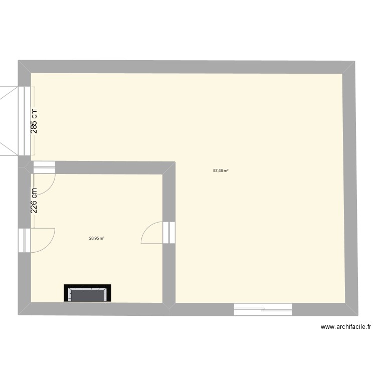 104 B existant. Plan de 2 pièces et 116 m2