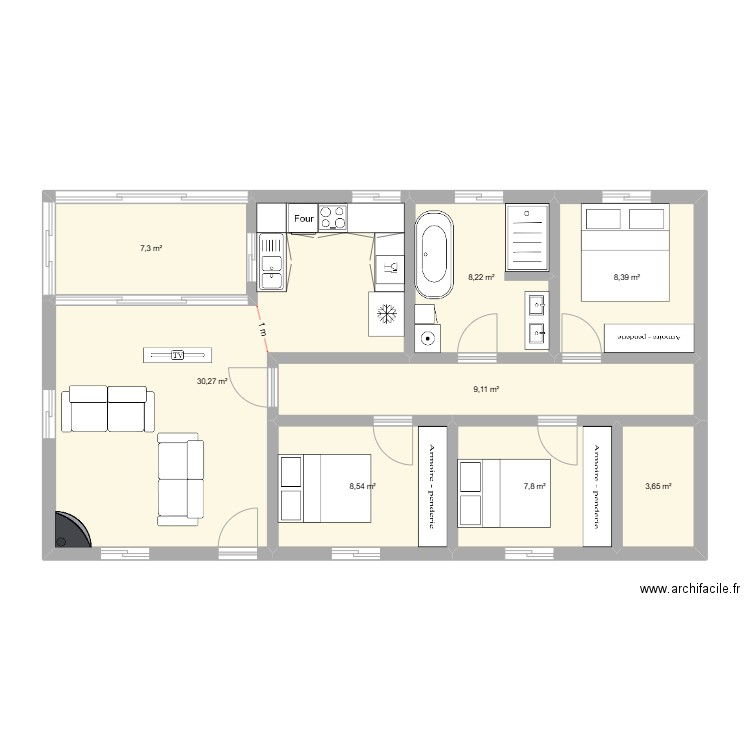 maison 1. Plan de 8 pièces et 83 m2
