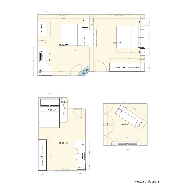 Nino Cortébert. Plan de 6 pièces et 56 m2