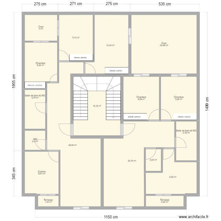 R+3 last avec PDF plan. Plan de 18 pièces et 177 m2