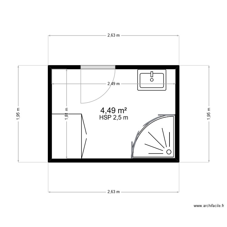 plvg. Plan de 1 pièce et 4 m2