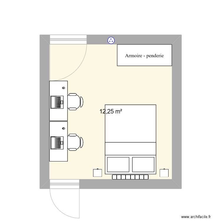 Chambre 2. Plan de 1 pièce et 12 m2