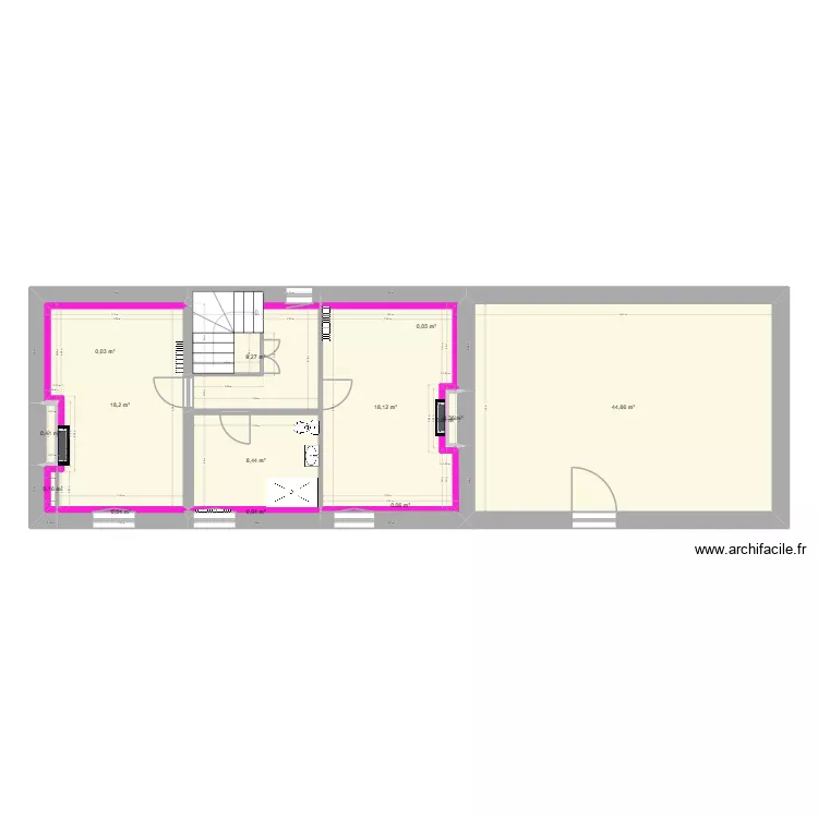 Noyers 65 Etage apr&egrave;s travaux. Plan de 14  et 100 m²