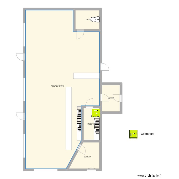 TABAC L'ILE AU TRESOR coffre. Plan de 5 pièces et 145 m2