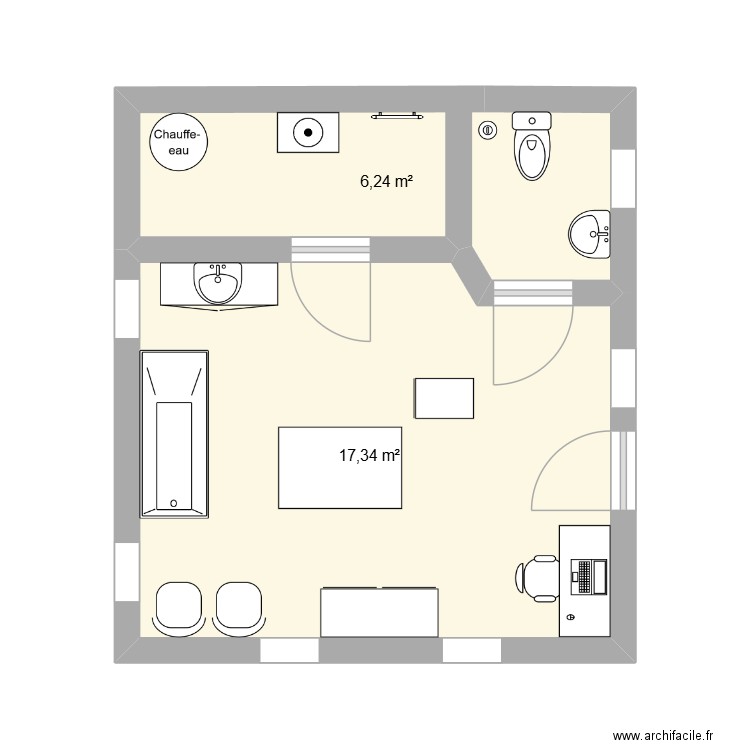 salon de toilettage. Plan de 2 pièces et 24 m2