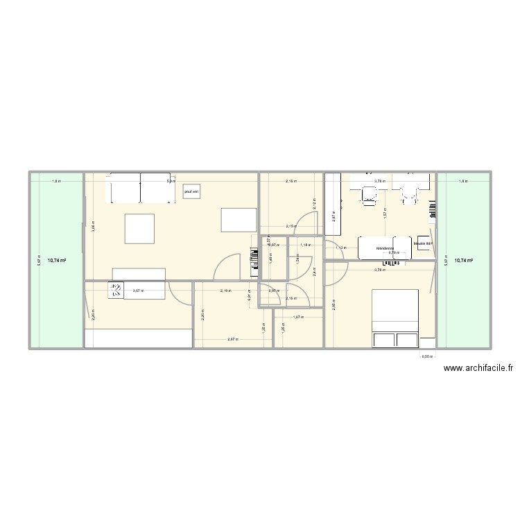 Le nôtre bis. Plan de 10 pièces et 91 m2