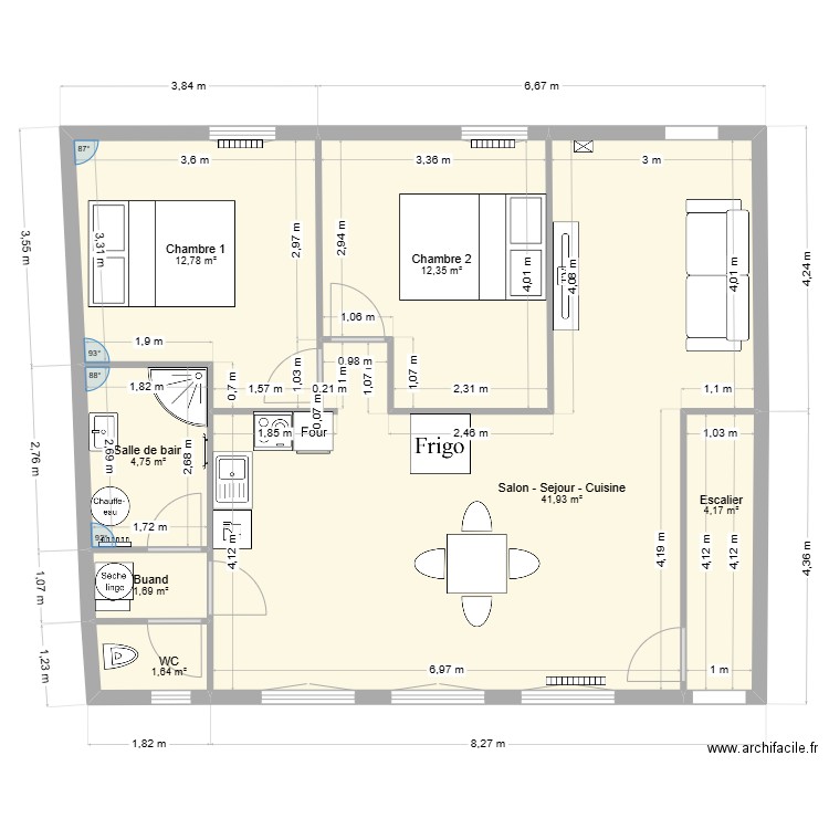 etage 6. Plan de 7 pièces et 79 m2