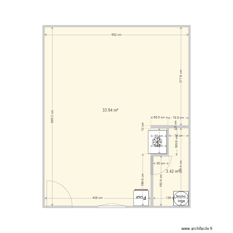 BEQ cuisine. Plan de 2 pièces et 37 m2