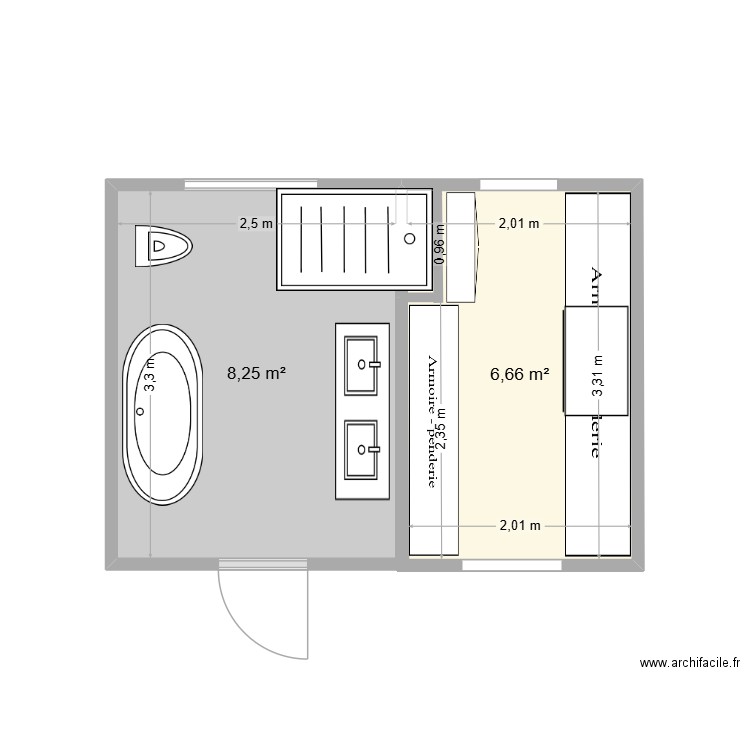 A624 SDB 1. Plan de 2 pièces et 15 m2