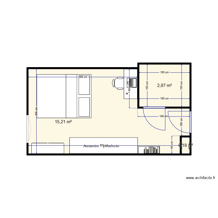 CHAMBRE. Plan de 3 pièces et 18 m2
