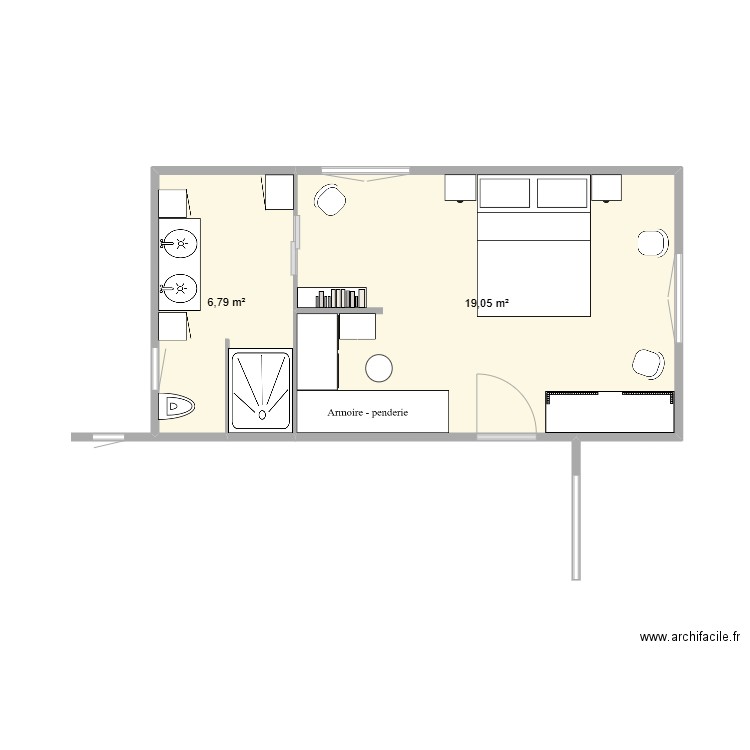 plan bis. Plan de 2 pièces et 26 m2