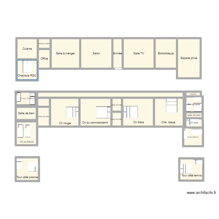 Perron. Plan de 29 pièces et 50 m2