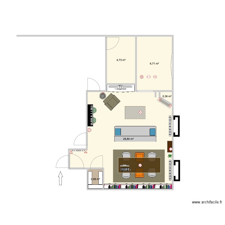 SAM - Salon KK. Plan de 5 pièces et 42 m2