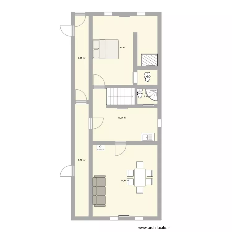 G&icirc;te de la Plaine RDC. Plan de 7 Pièces et 80 m²