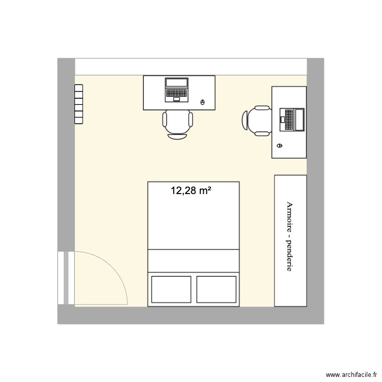 Chambre Christophe. Plan de 1 pièce et 12 m2