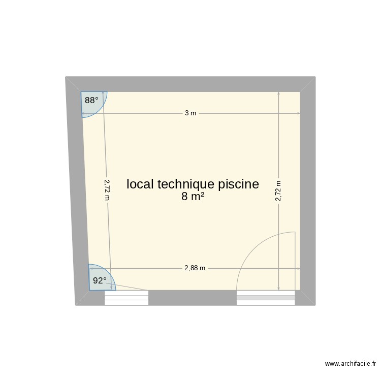 local technique piscine. Plan de 1 pièce et 8 m2