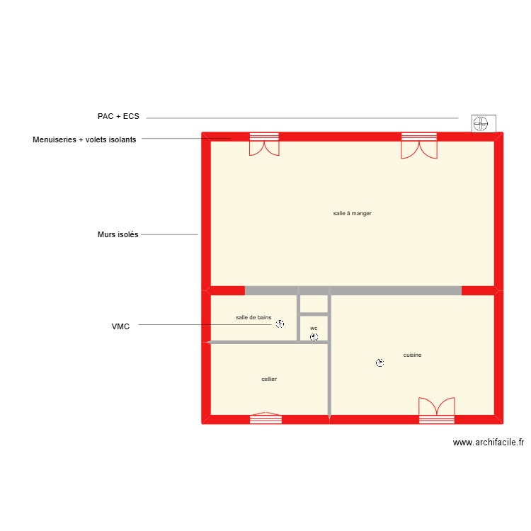 BRUT état étape 2 rdc. Plan de 6 pièces et 72 m2