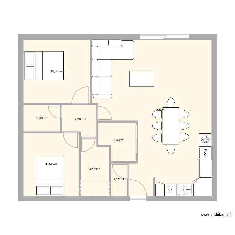 plan 1. Plan de 8 pièces et 68 m2