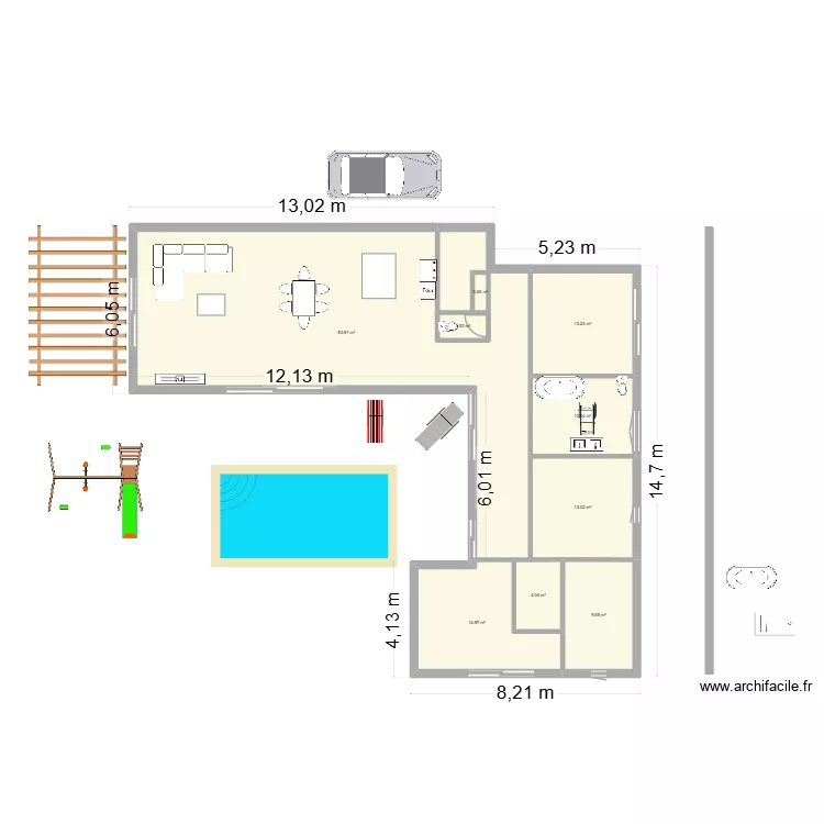 Maison Perso 2. Plan de 9 pièces et 151 m²