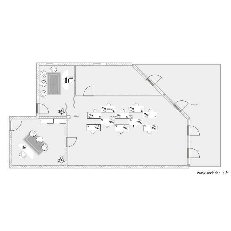 Espace coworking. Plan de 4 pièces et 186 m2