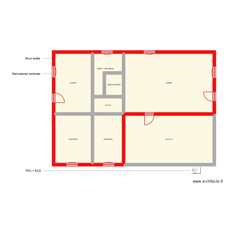 DENYS RDC étatpe 1 et 2. Plan de 8 pièces et 115 m2