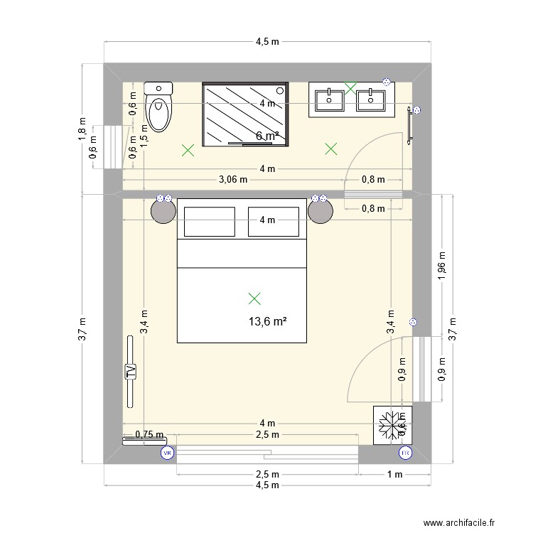 CORNELIUS. Plan de 2 pièces et 20 m2