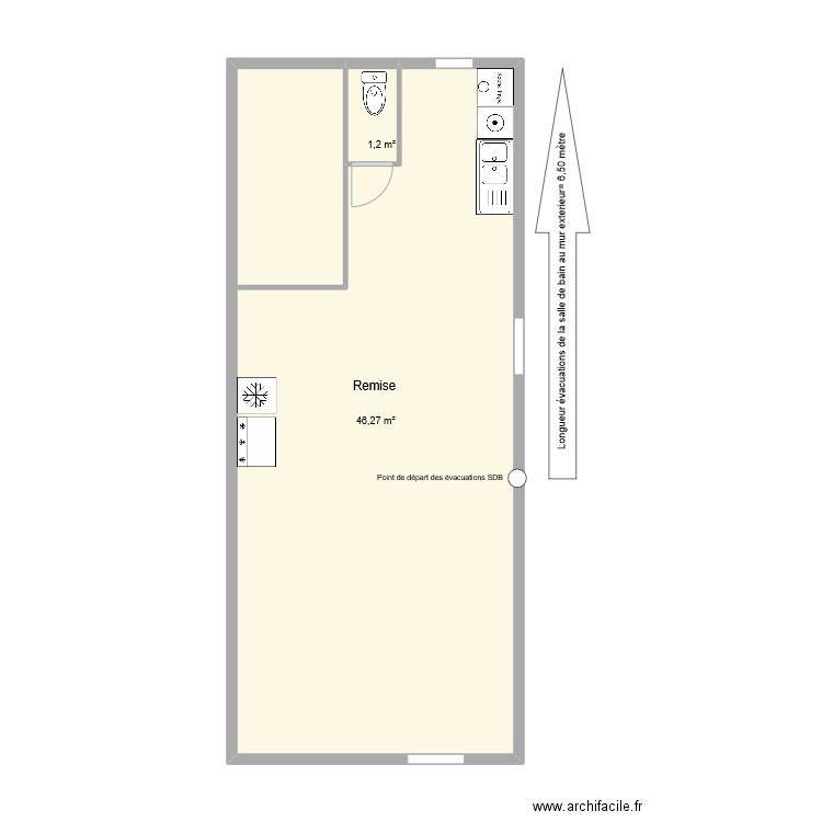 Remise. Plan de 2 pièces et 47 m2