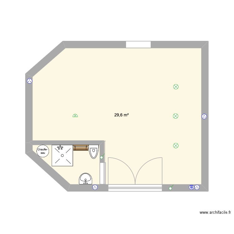 Garage gym avec bloc wc. Plan de 1 pièce et 30 m2