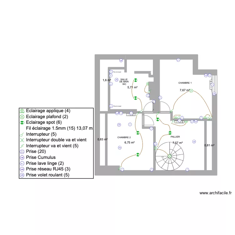 118 Voltaire - Electricit&eacute; R+6 v2. Plan de 7  et 31 m²