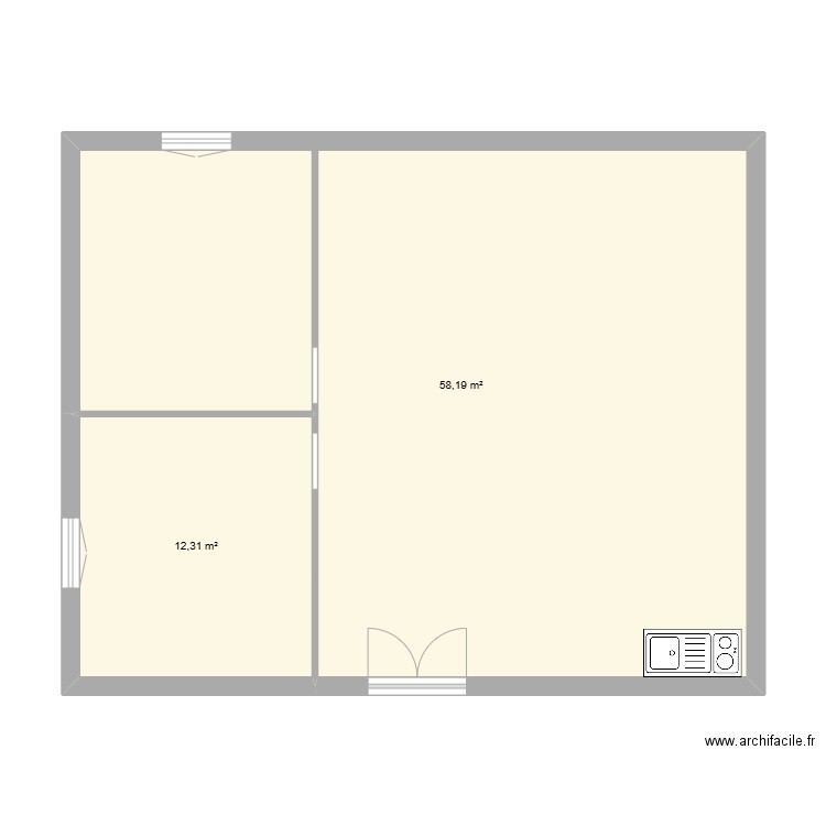 MOROY drouin. Plan de 2 pièces et 71 m2