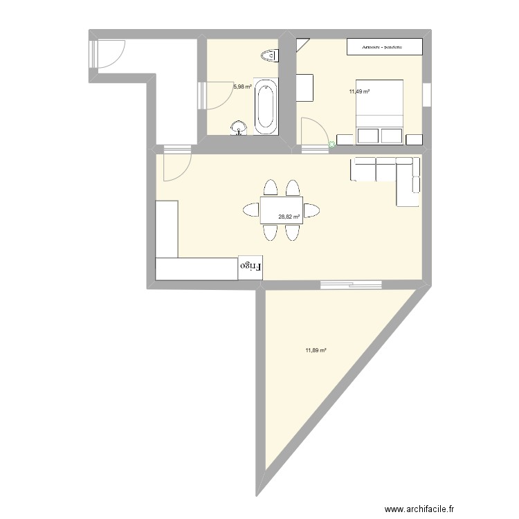 appartement. Plan de 4 pièces et 58 m2