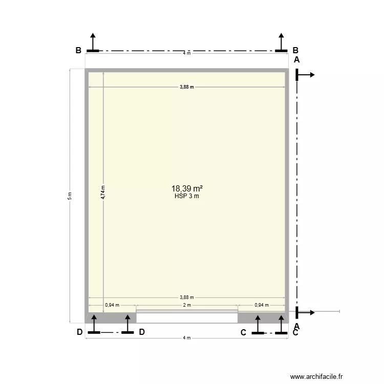Triporteur. Plan de 1  et 18 m²