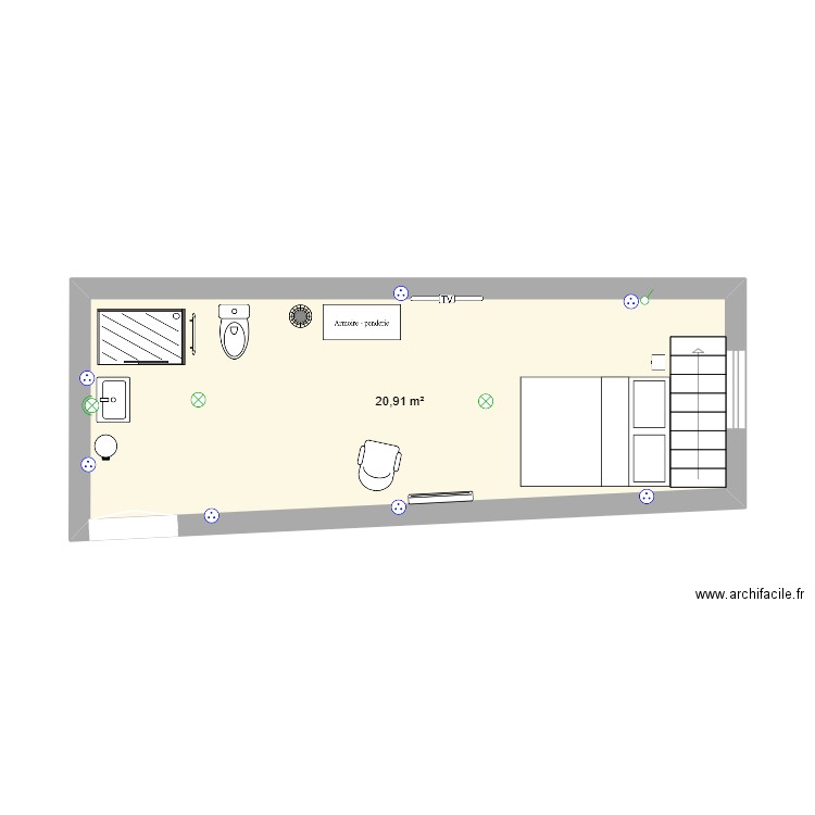 1er étage. Plan de 1 pièce et 21 m2
