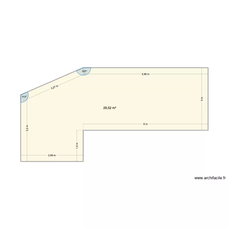 Terrasse pan coup&eacute;. Plan de 1  et 30 m²