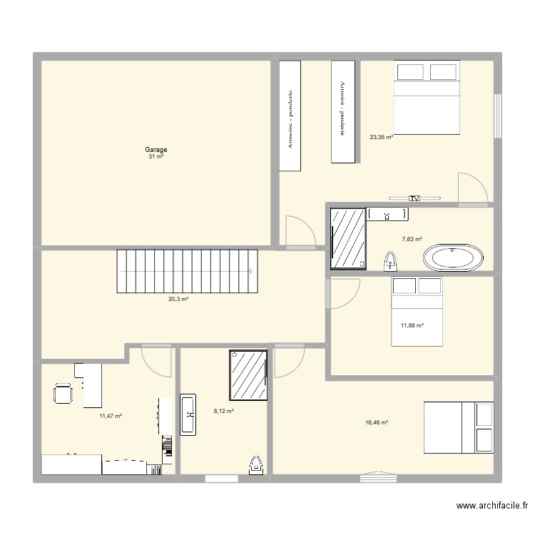 Version Memet. Plan de 8 pièces et 130 m2