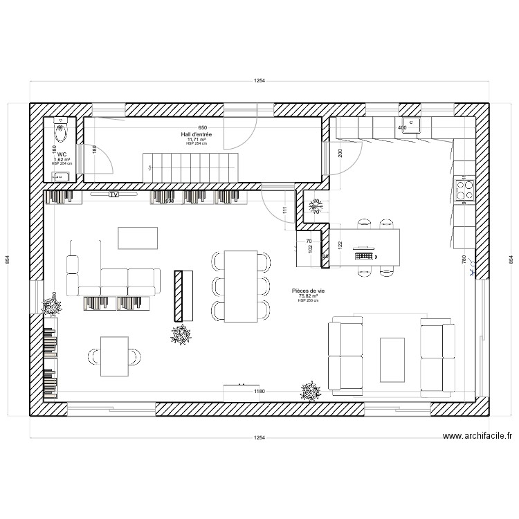 Projet exam avant transfo. Plan de 3 pièces et 89 m2