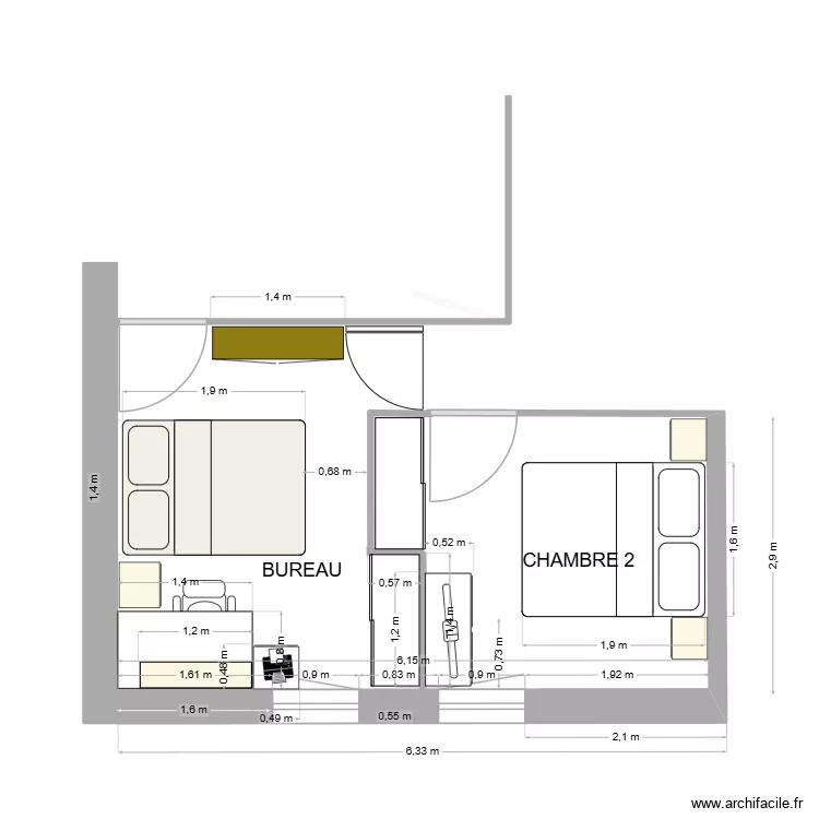 BUREAU en  CH3 version LIT 140 REV2. Plan de 
