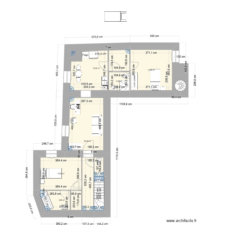 Etage 2.2. Plan de 7 pièces et 71 m2