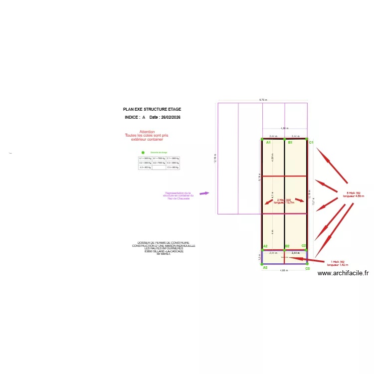 plan Sillans descente charge ETAGE. Plan de 3 pièces et 66 m²