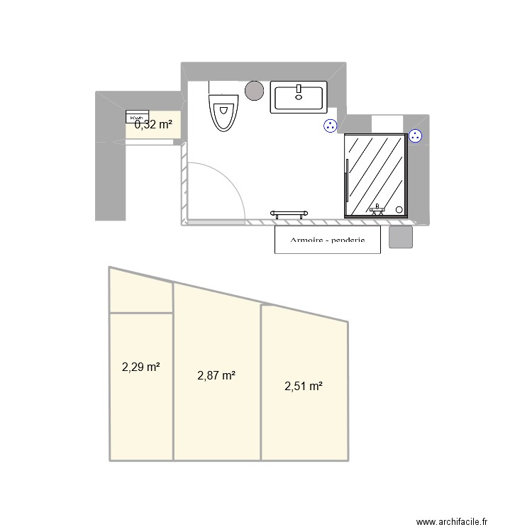 salle de bain. Plan de 4 pièces et 8 m2