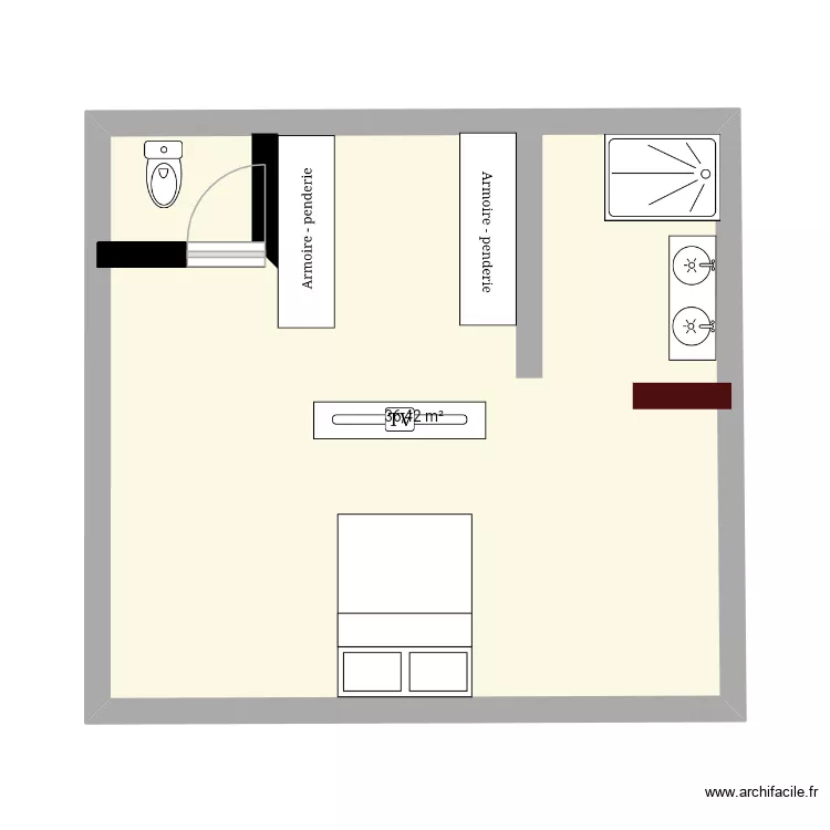 Plan chambre nous. Plan de 1  et 36 m²
