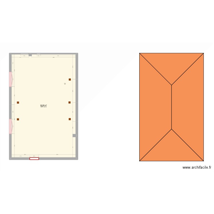 Comble. Plan de 1 pièce et 62 m2