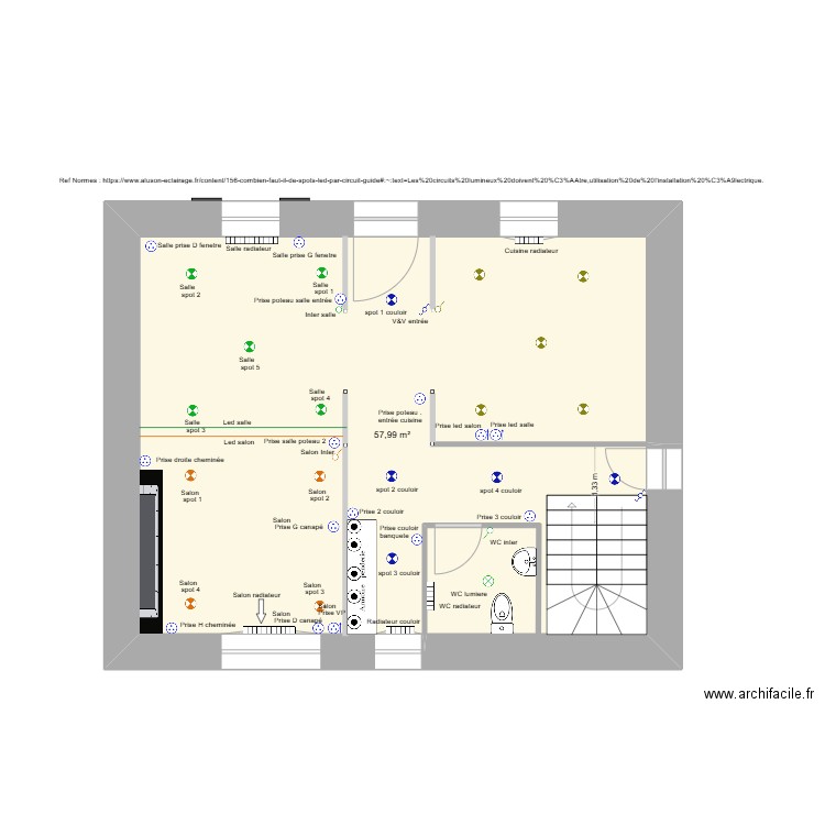 Braspart-rdc-elec-nomenclature. Plan de 1 pièce et 58 m2