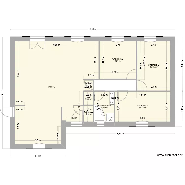 Maison 2. Plan de 7 Pièces et 85 m²