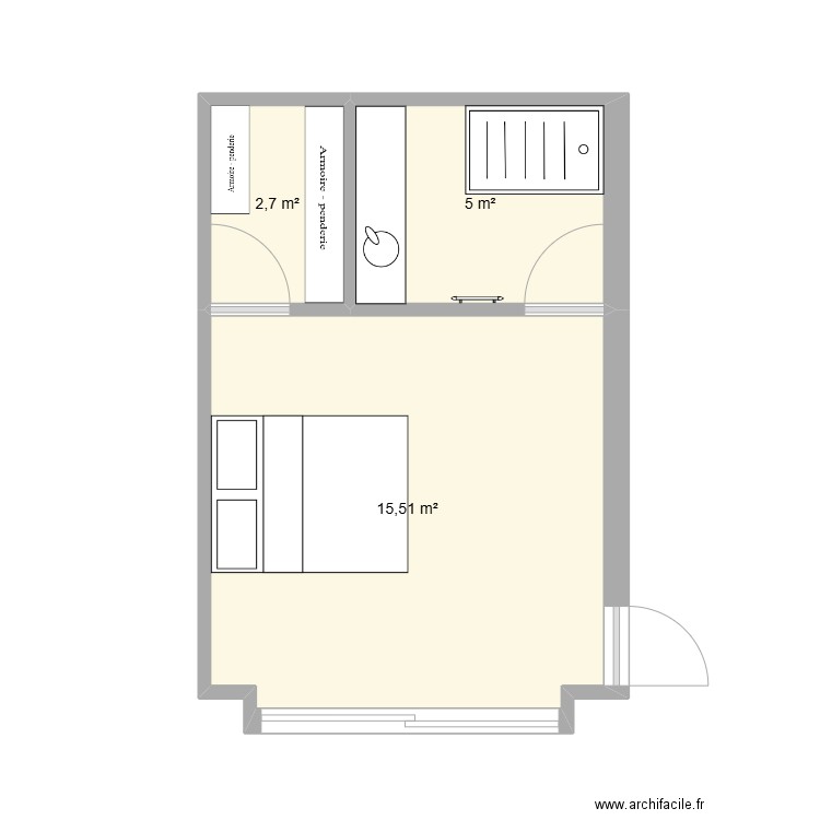CHAMBRE. Plan de 3 pièces et 23 m2