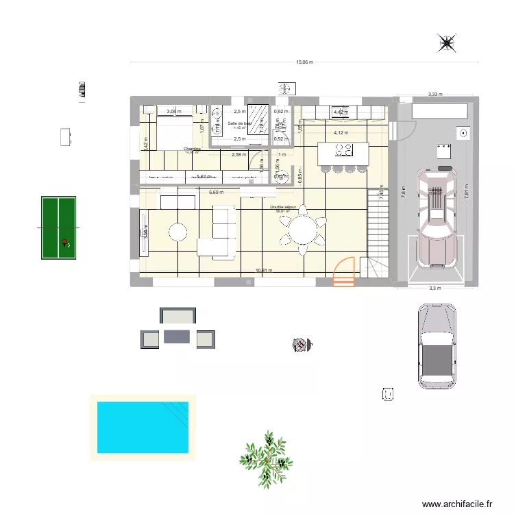 Basique Mas Occitan menuiseries blanches. Plan de 15  et 369 m²