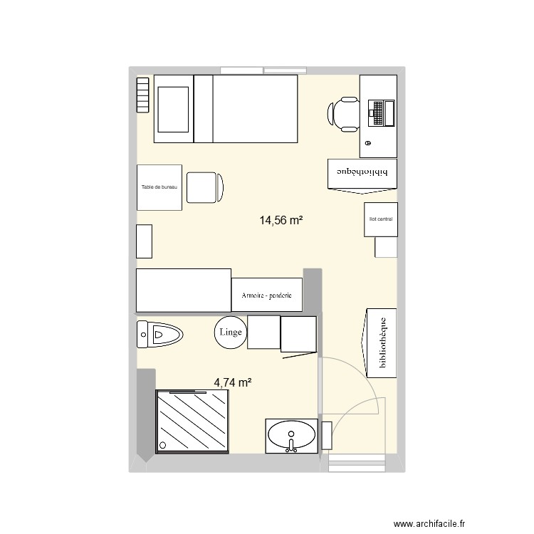 nouveau 2 Apart Rennes Cesson Sévigné. Plan de 2 pièces et 19 m2